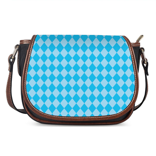 Blue Harlequin Pattern Print Saddle Bag