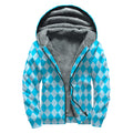 Blue Harlequin Pattern Print Sherpa Lined Zip Up Hoodie