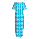 Blue Harlequin Pattern Print Short Sleeve Long Nightdress