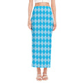 Blue Harlequin Pattern Print Side Slit Maxi Skirt