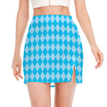 Blue Harlequin Pattern Print Side Slit Mini Skirt