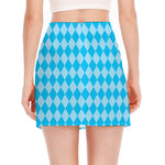 Blue Harlequin Pattern Print Side Slit Mini Skirt