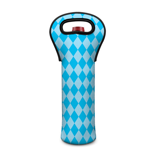Blue Harlequin Pattern Print Single Neoprene Wine Tote