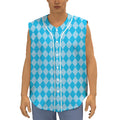 Blue Harlequin Pattern Print Sleeveless Baseball Jersey