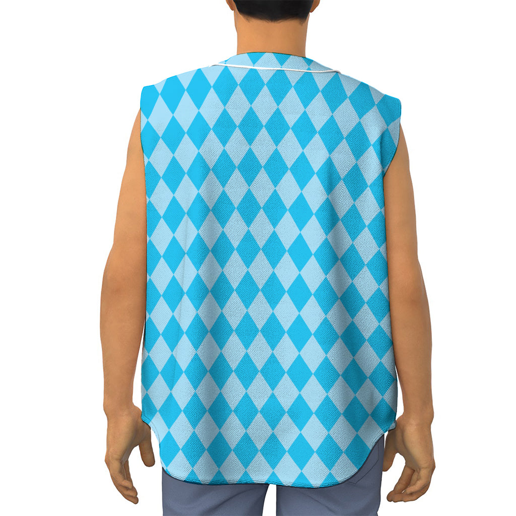 Blue Harlequin Pattern Print Sleeveless Baseball Jersey