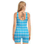 Blue Harlequin Pattern Print Sleeveless One Piece Swimsuit