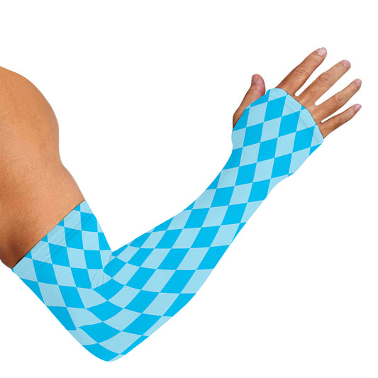 Blue Harlequin Pattern Print Sun Protection Arm Sleeves
