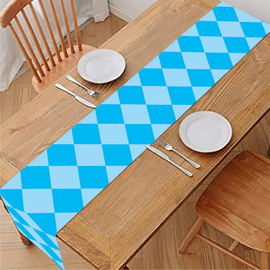 Blue Harlequin Pattern Print Table Runner