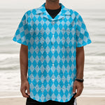 Blue Harlequin Pattern Print Textured Short Sleeve Shirt