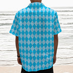 Blue Harlequin Pattern Print Textured Short Sleeve Shirt