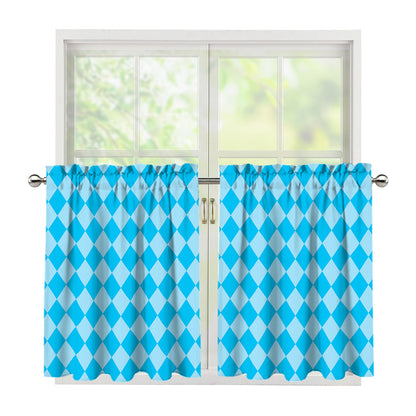 Blue Harlequin Pattern Print Tier Curtains