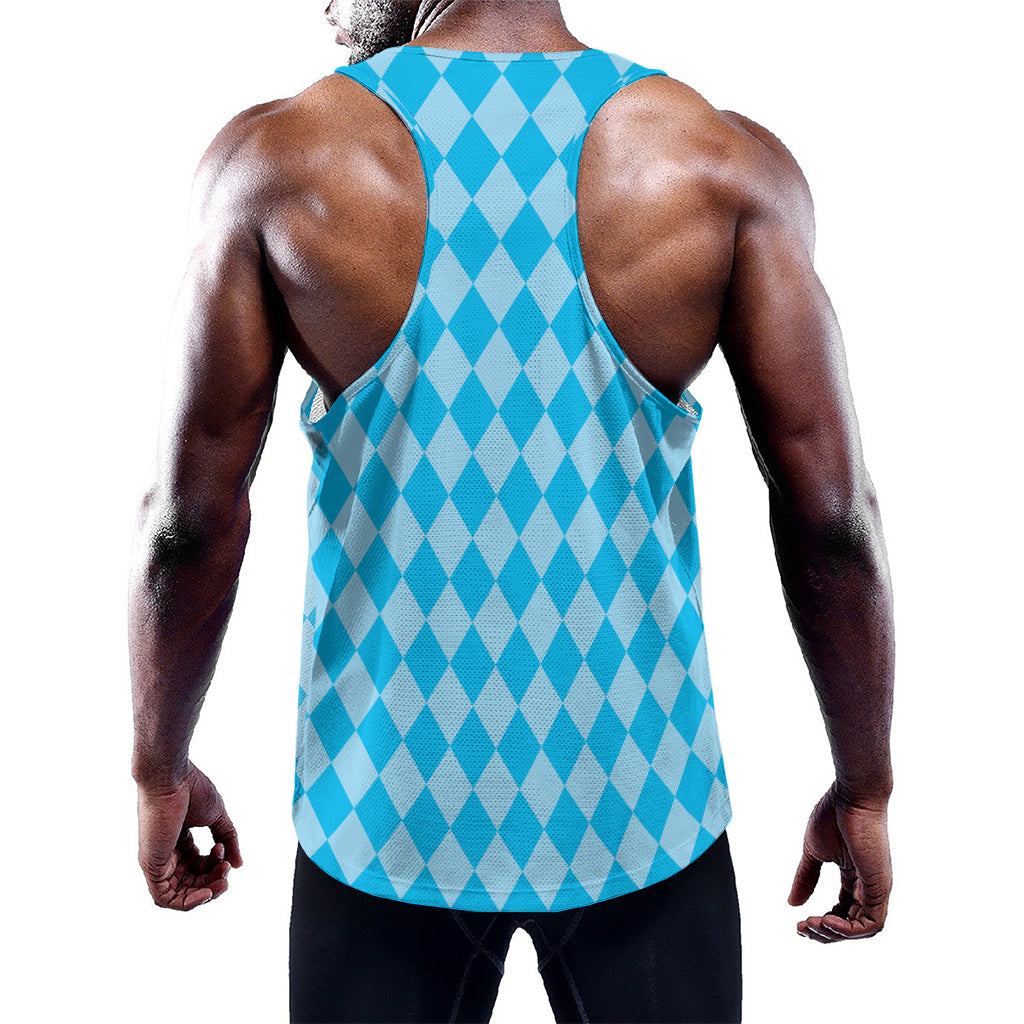 Blue Harlequin Pattern Print Training Tank Top