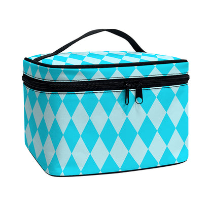 Blue Harlequin Pattern Print Travel Makeup Bag