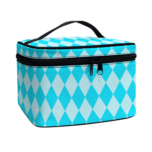 Blue Harlequin Pattern Print Travel Makeup Bag