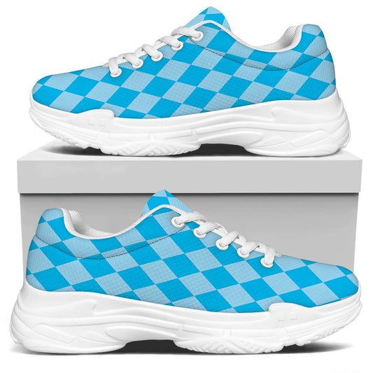 Blue Harlequin Pattern Print White Chunky Shoes