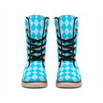 Blue Harlequin Pattern Print Winter Boots