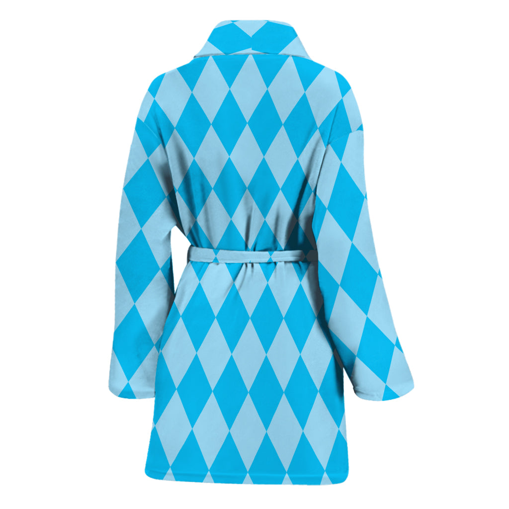 Blue Harlequin Pattern Print Women's Bathrobe
