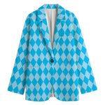 Blue Harlequin Pattern Print Women's Blazer