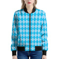 Blue Harlequin Pattern Print Women's Bomber Jacket