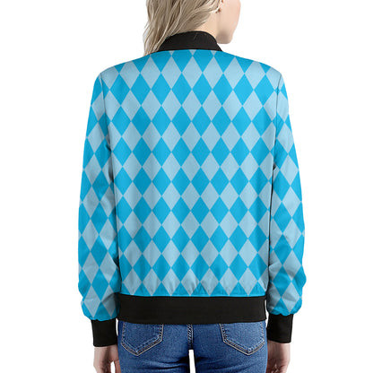 Blue Harlequin Pattern Print Women's Bomber Jacket