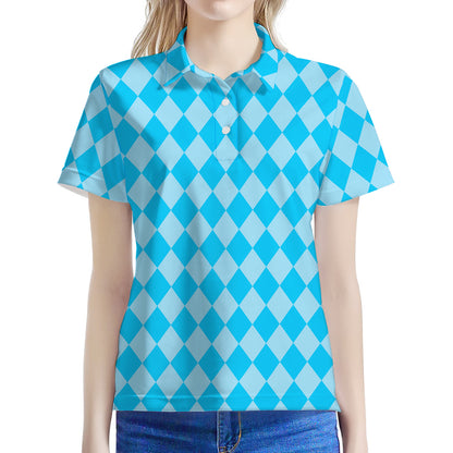 Blue Harlequin Pattern Print Women's Polo Shirt