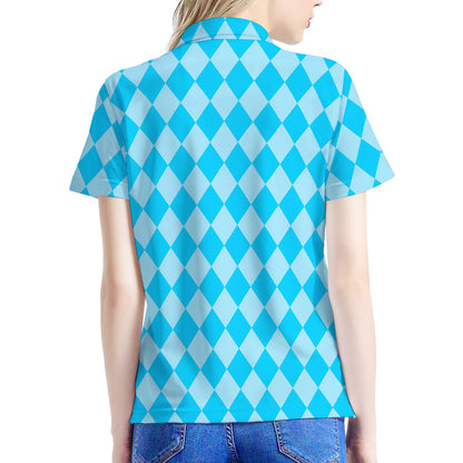 Blue Harlequin Pattern Print Women's Polo Shirt