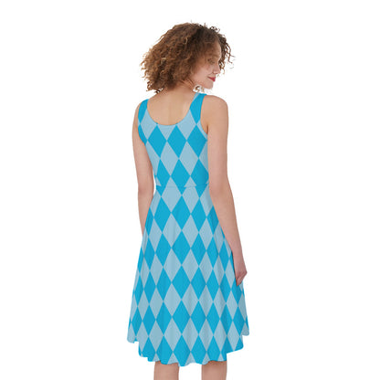 Blue Harlequin Pattern Print Women's Sleeveless Dress