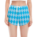 Blue Harlequin Pattern Print Women's Split Running Shorts