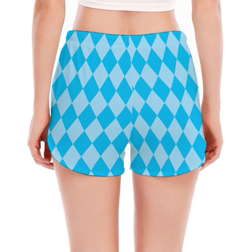Blue Harlequin Pattern Print Women's Split Running Shorts
