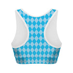 Blue Harlequin Pattern Print Women's Sports Bra