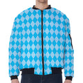 Blue Harlequin Pattern Print Zip Sleeve Bomber Jacket