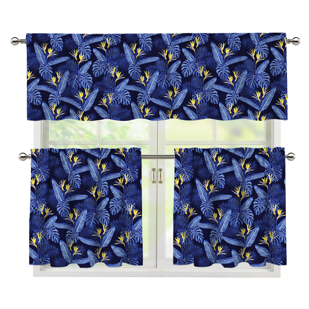Blue Hawaiian Tropical Pattern Print 3 Piece Kitchen Curtains