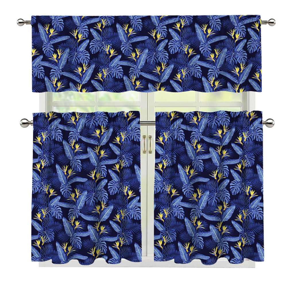 Blue Hawaiian Tropical Pattern Print 3 Piece Kitchen Curtains