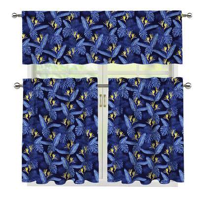 Blue Hawaiian Tropical Pattern Print 3 Piece Kitchen Curtains