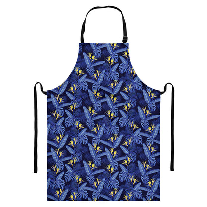 Blue Hawaiian Tropical Pattern Print Bib Apron With Pocket