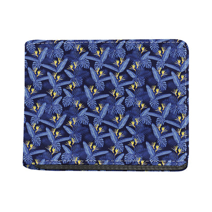 Blue Hawaiian Tropical Pattern Print Bifold Wallet