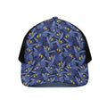 Blue Hawaiian Tropical Pattern Print Black Mesh Trucker Hat