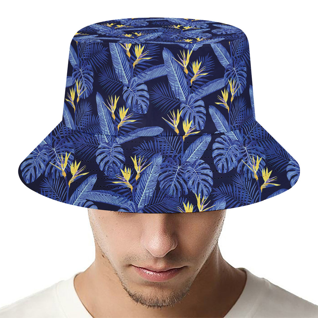 Blue Hawaiian Tropical Pattern Print Bucket Hat