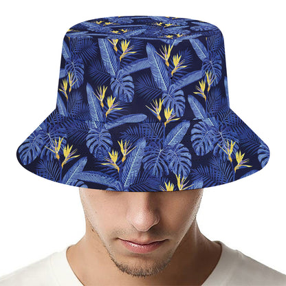 Blue Hawaiian Tropical Pattern Print Bucket Hat