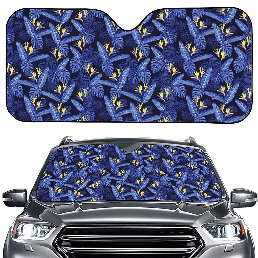 Blue Hawaiian Tropical Pattern Print Car Windshield Sun Shade