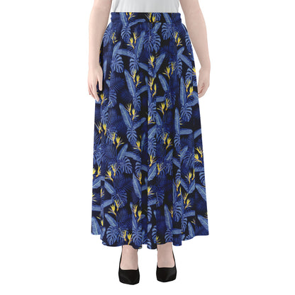 Blue Hawaiian Tropical Pattern Print Chiffon Maxi Skirt