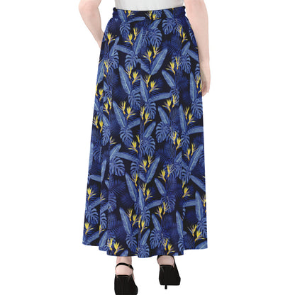 Blue Hawaiian Tropical Pattern Print Chiffon Maxi Skirt