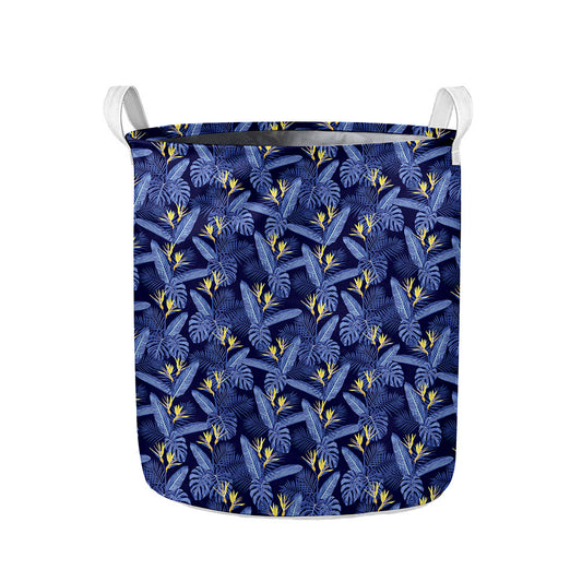 Blue Hawaiian Tropical Pattern Print Collapsible Laundry Basket