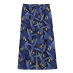 Blue Hawaiian Tropical Pattern Print Cotton Front Slit Maxi Skirt