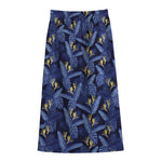Blue Hawaiian Tropical Pattern Print Cotton Front Slit Maxi Skirt