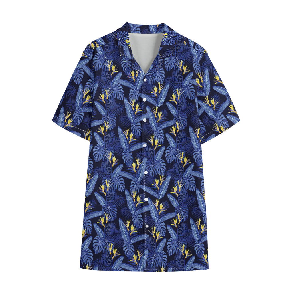 Blue Hawaiian Tropical Pattern Print Cotton Hawaiian Shirt