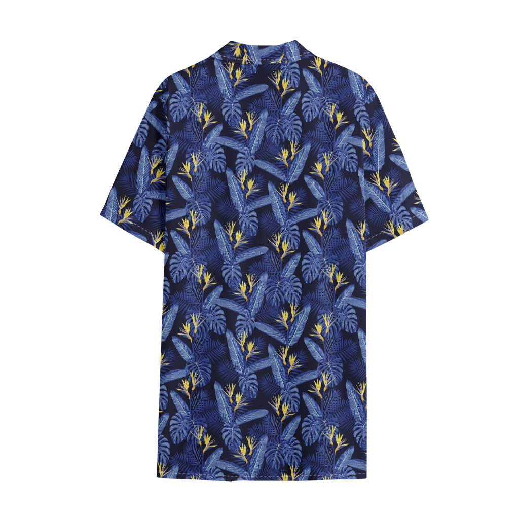 Blue Hawaiian Tropical Pattern Print Cotton Hawaiian Shirt