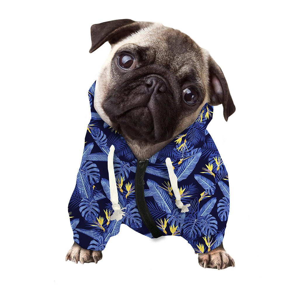 Blue Hawaiian Tropical Pattern Print Dog Zip Up Hoodie