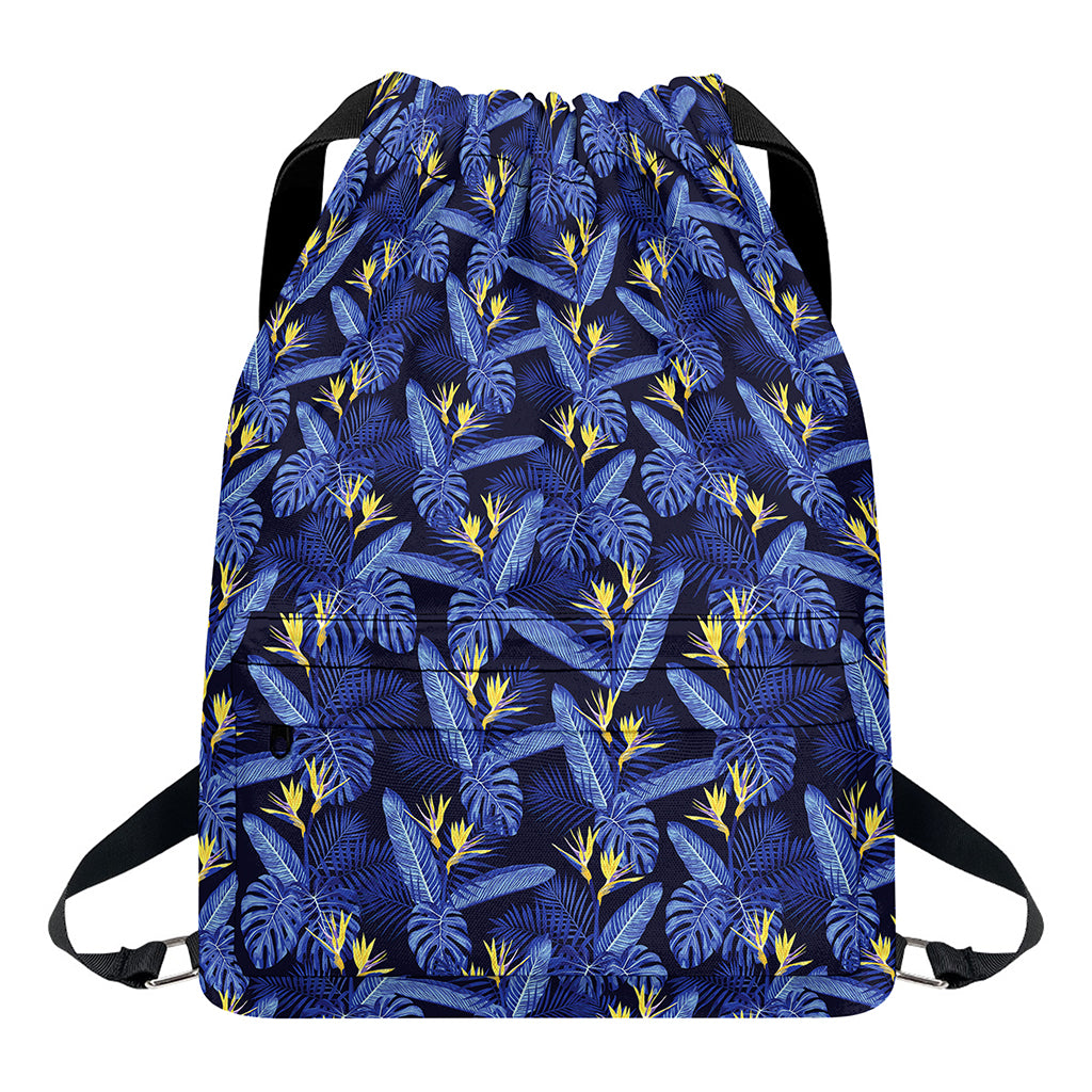 Blue Hawaiian Tropical Pattern Print Drawstring Backpack