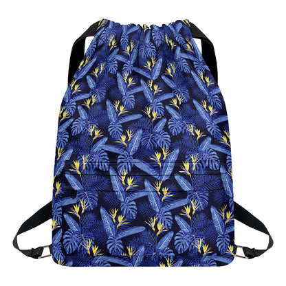 Blue Hawaiian Tropical Pattern Print Drawstring Backpack